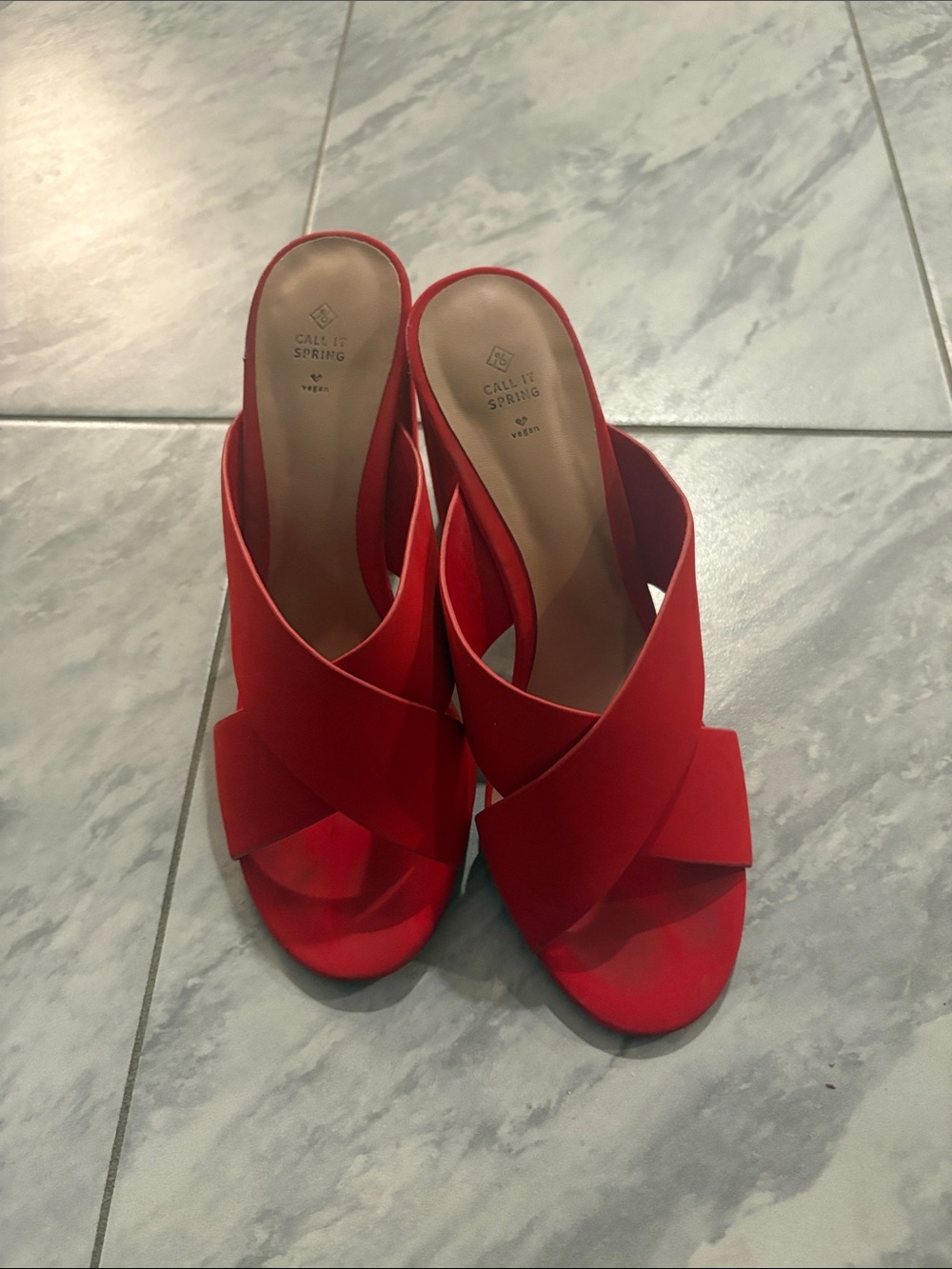 Call It Spring Red Crisscross Slide Mules